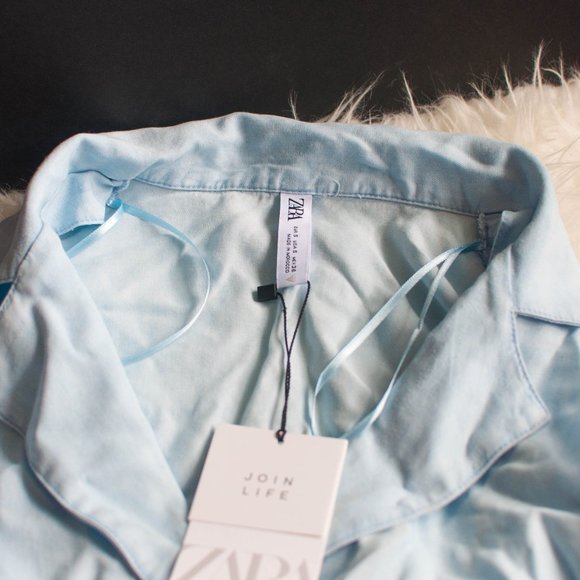 NWT Zara Mini Blue Shirt Dress Size Small - Picture 3 of 6